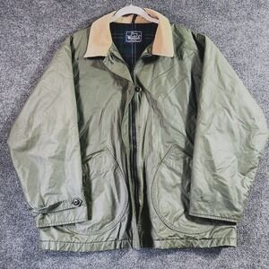 Woolrich Waxed Jacket Women's XL Green Wool Lined Corduroy Vintage USA Made 90s